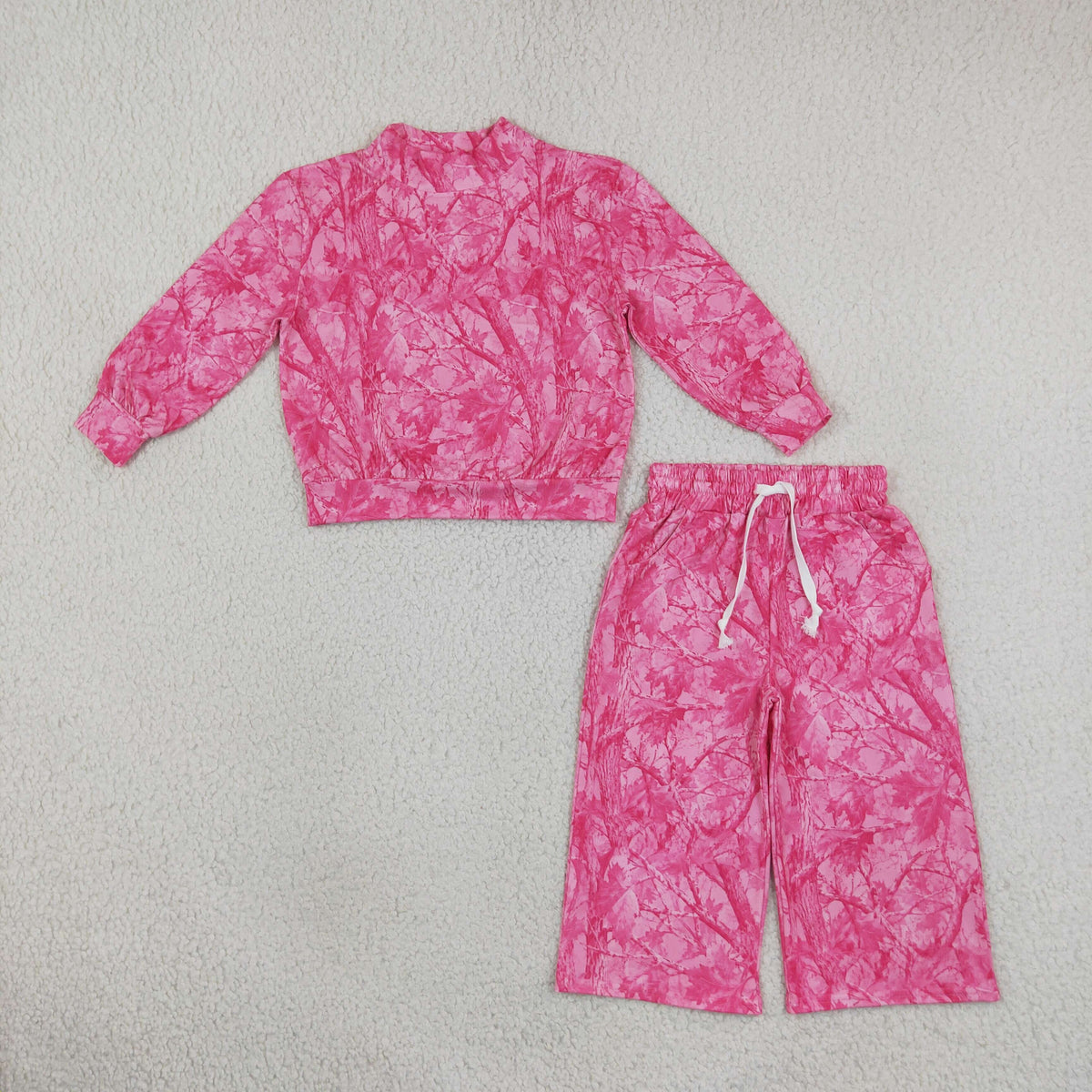 Baby Girls Pink Leaves Camo Choker Top Pockets Flare Pant Clothes Set