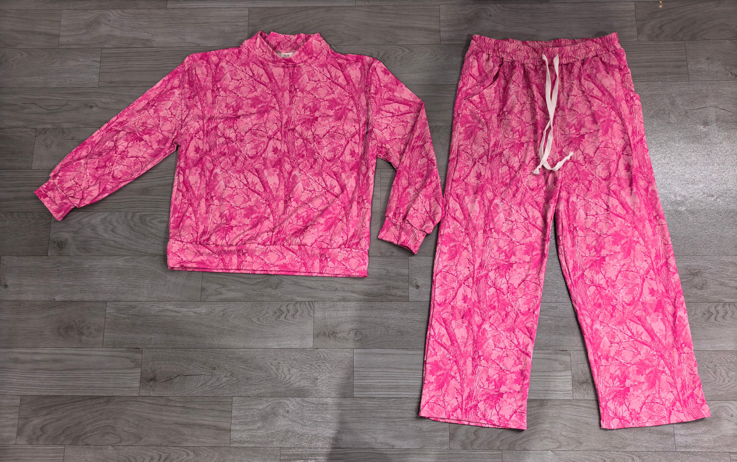 Adult Women Pink Leaves Camo Top Pockets Flare Pants Clothes Sets Preorder