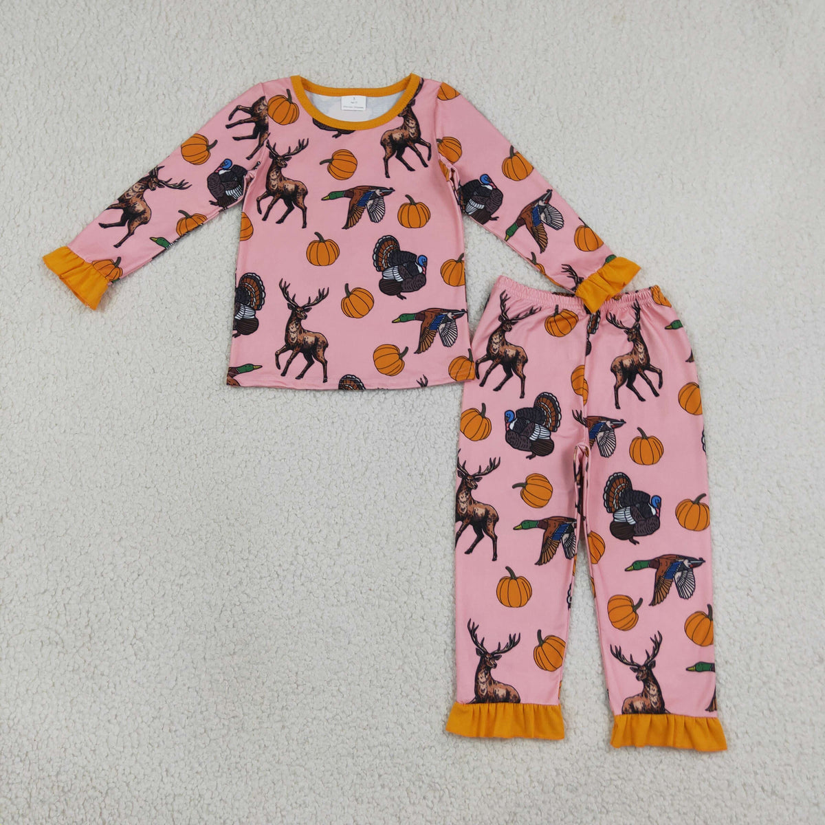 Baby Girls Pumpkins Deer Top Ruffle Pant Thanksgivings Pajamas Sets