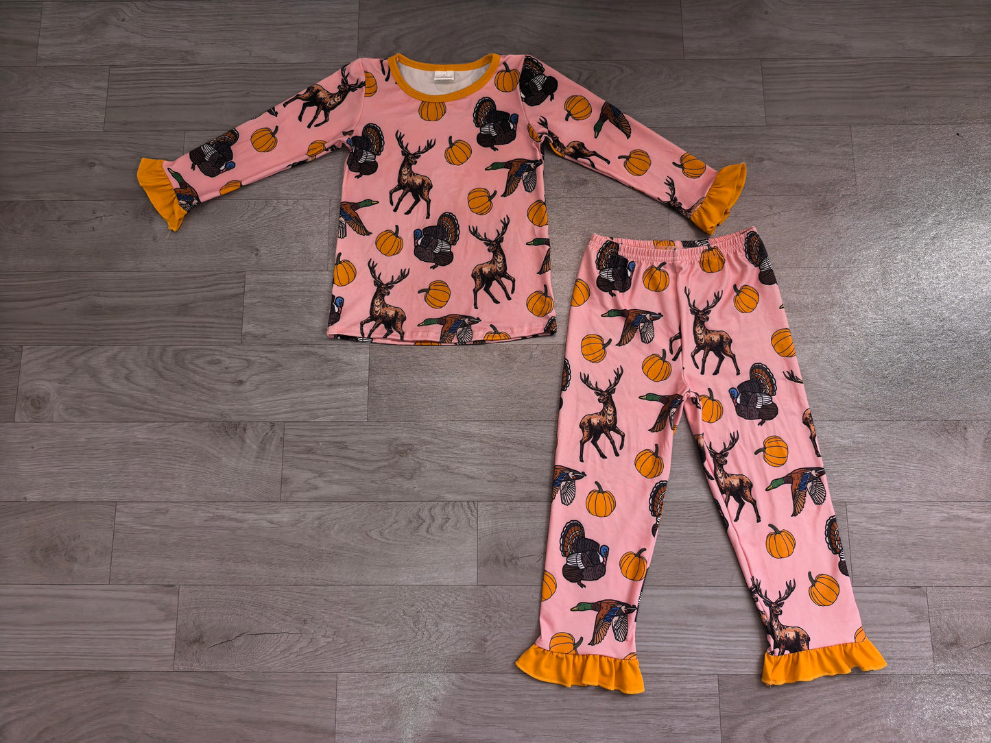 Baby Girls Pumpkins Deer Dogs Top Ruffle Pant Thanksgivings Pajamas Set Preorder