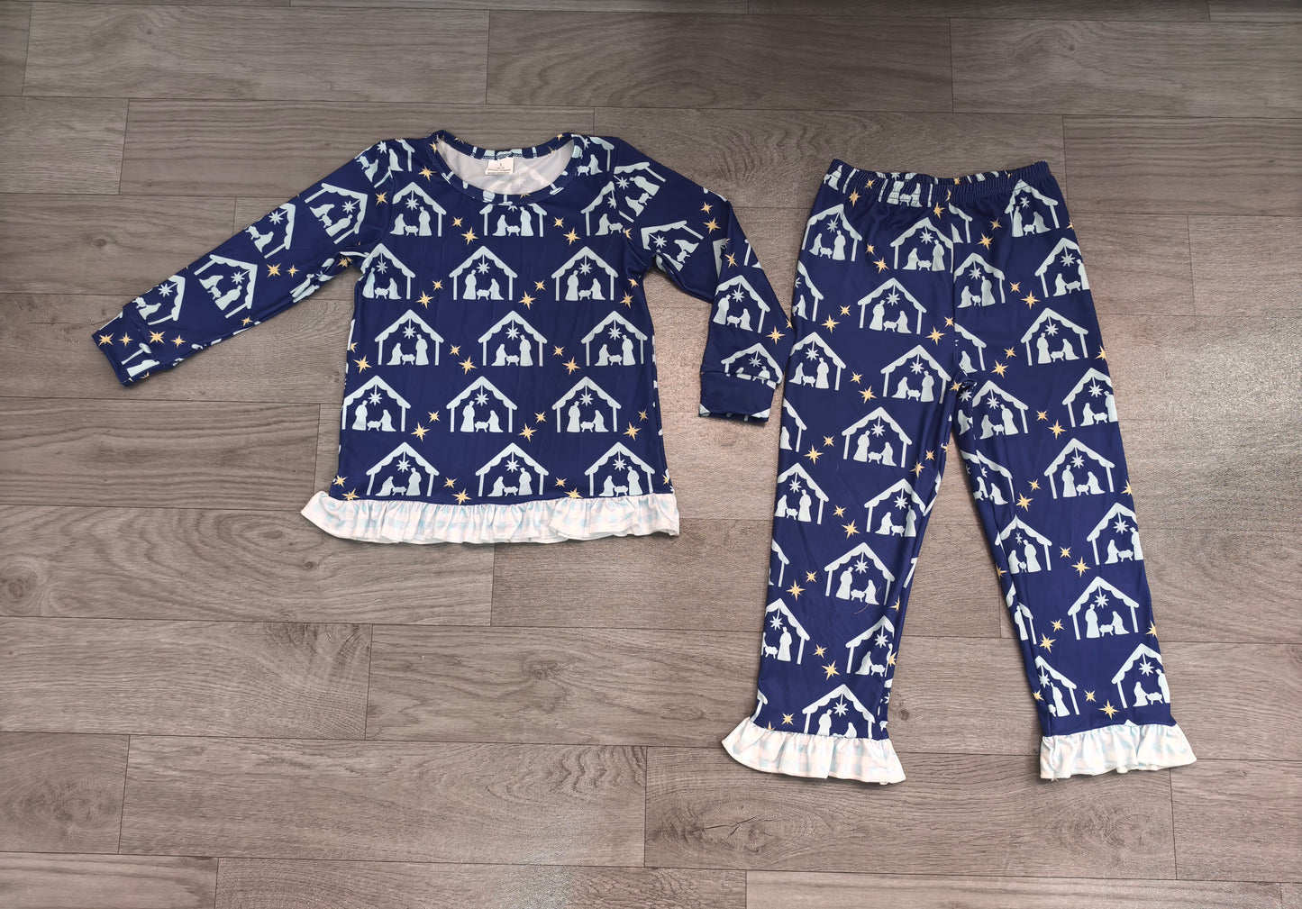 Preorder Baby Girls Stars Nativity Top Ruffle Pant Clothes Set
