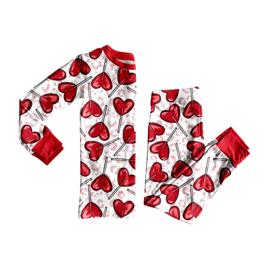 Preorder moq 5 Baby Girls Leopard Hearts Top Pant Valentines Pajamas Set