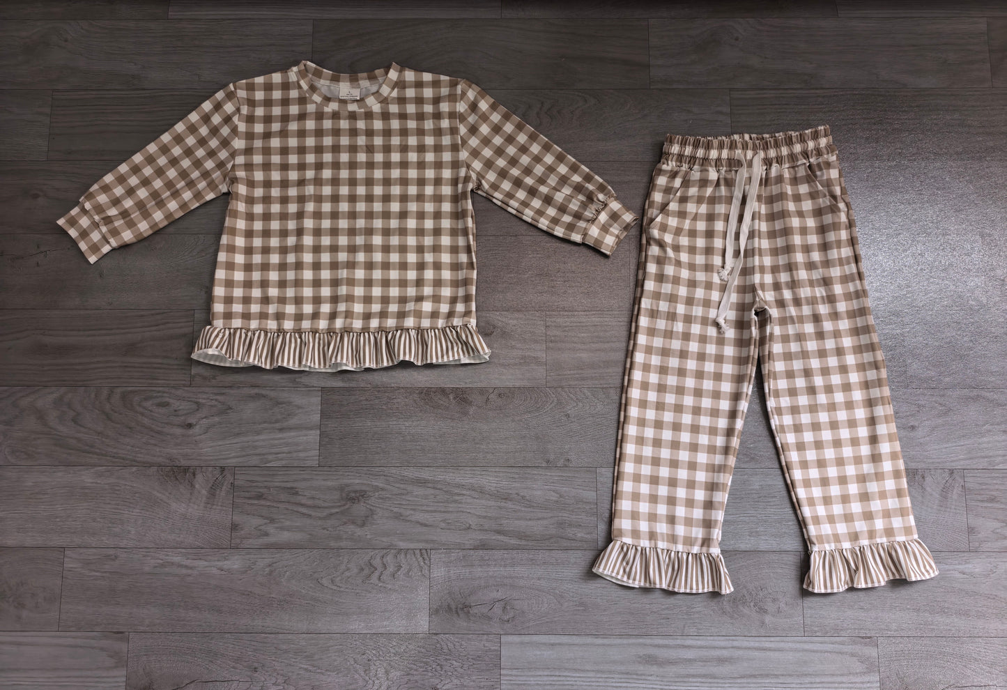 Baby Girls Green Checked Top Ruffle Pant Clothes Set Preorder