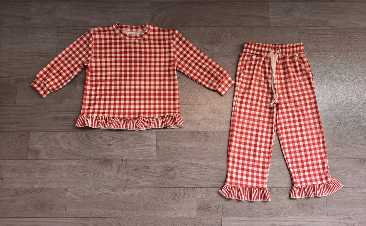 Baby Girls Pink Checked Top Ruffle Pant Clothes Set Preorder