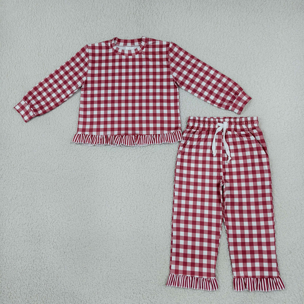Sibling Baby Girls Long Sleeve Checked Shirt Top Pockets Pant Clothes Sets
