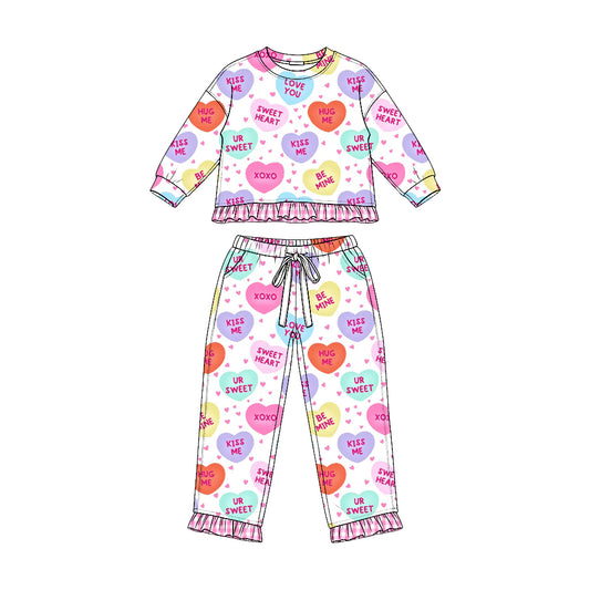 Preorder moq 5 Baby Girls Sweet Hearts Top Pockets Ruffle Pant Valentines Clothes Set