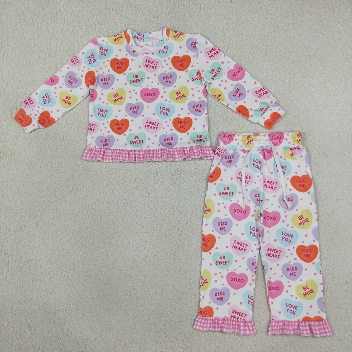Baby Girls Sweet Hearts Top Pockets Ruffle Pant Valentines Clothes Set