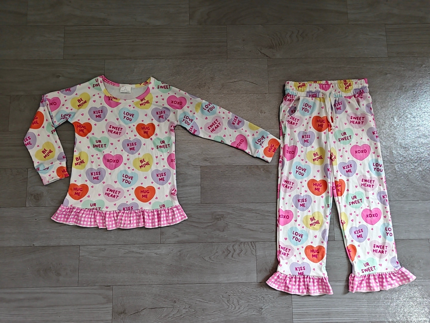 Baby Girls Sweet Hearts Top Pockets Ruffle Pant Valentines Clothes Set Preorder