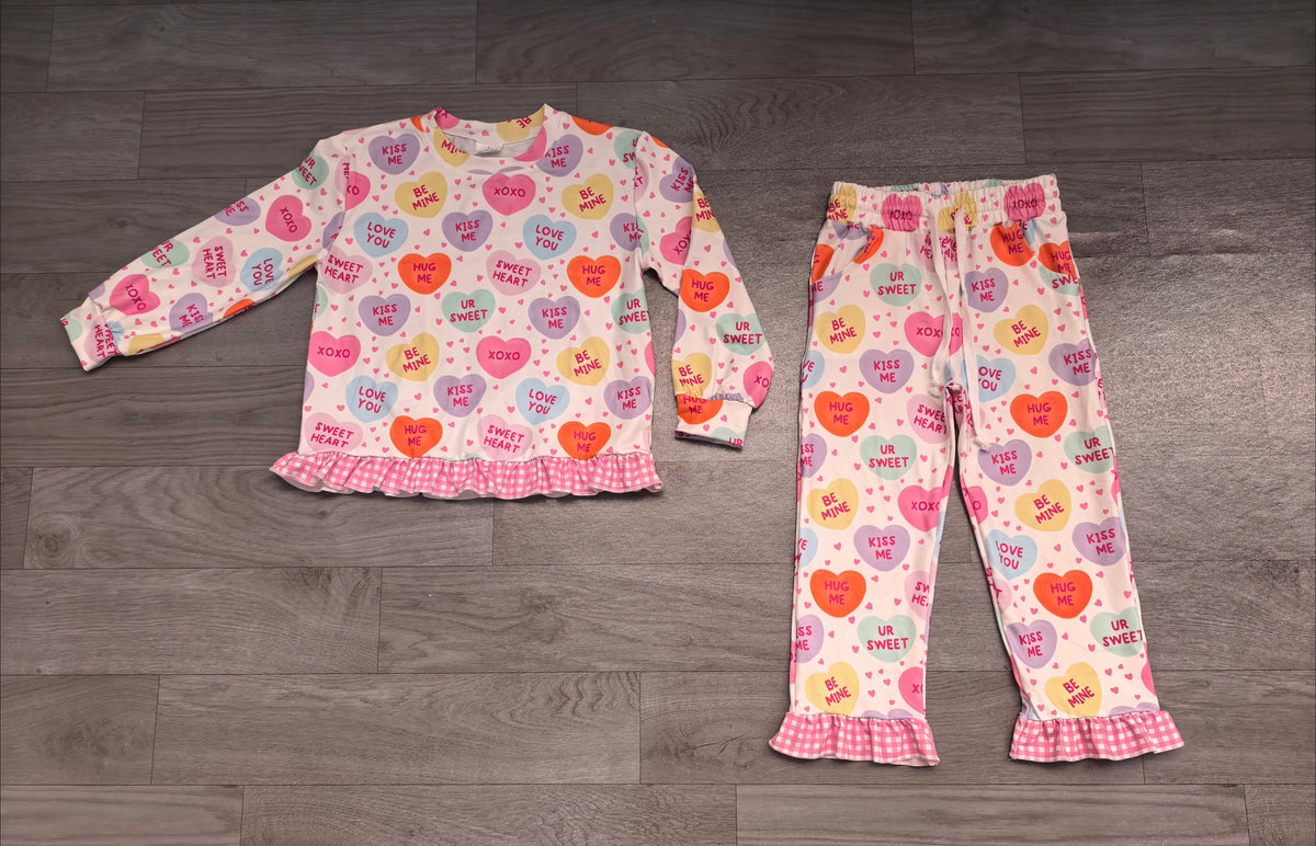 Baby Girls Sweet Hearts Top Pockets Ruffle Pant Valentines Clothes Set Preorder