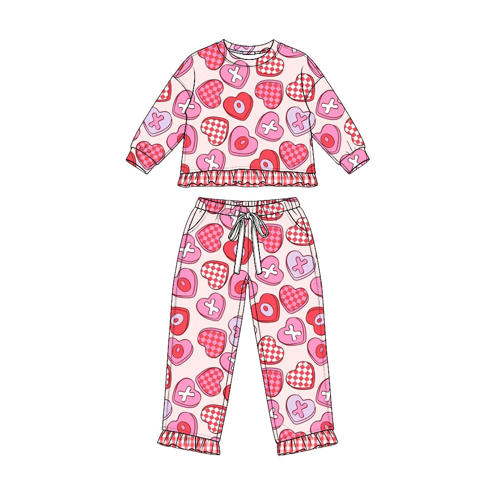 Preorder moq 5 Baby Girls XOXO Hearts Top Pockets Ruffle Pant Valentines Clothes Set