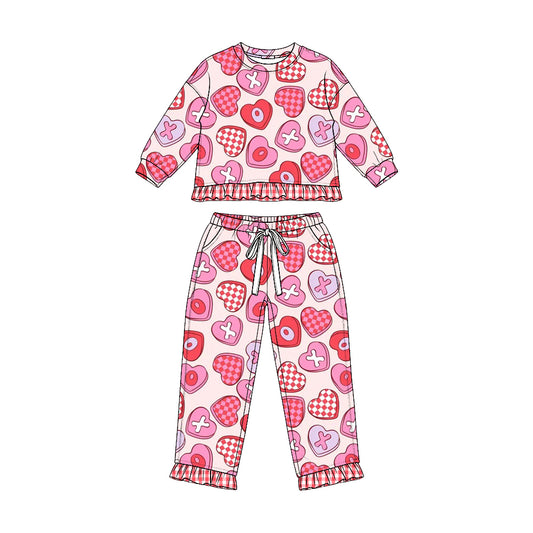 Preorder moq 5 Baby Girls XOXO Hearts Top Pockets Ruffle Pant Valentines Clothes Set