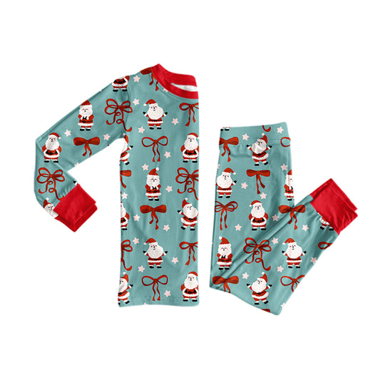Preorder moq 5 Baby Girls Bows Santa Top Pant Christmas Pajamas Set