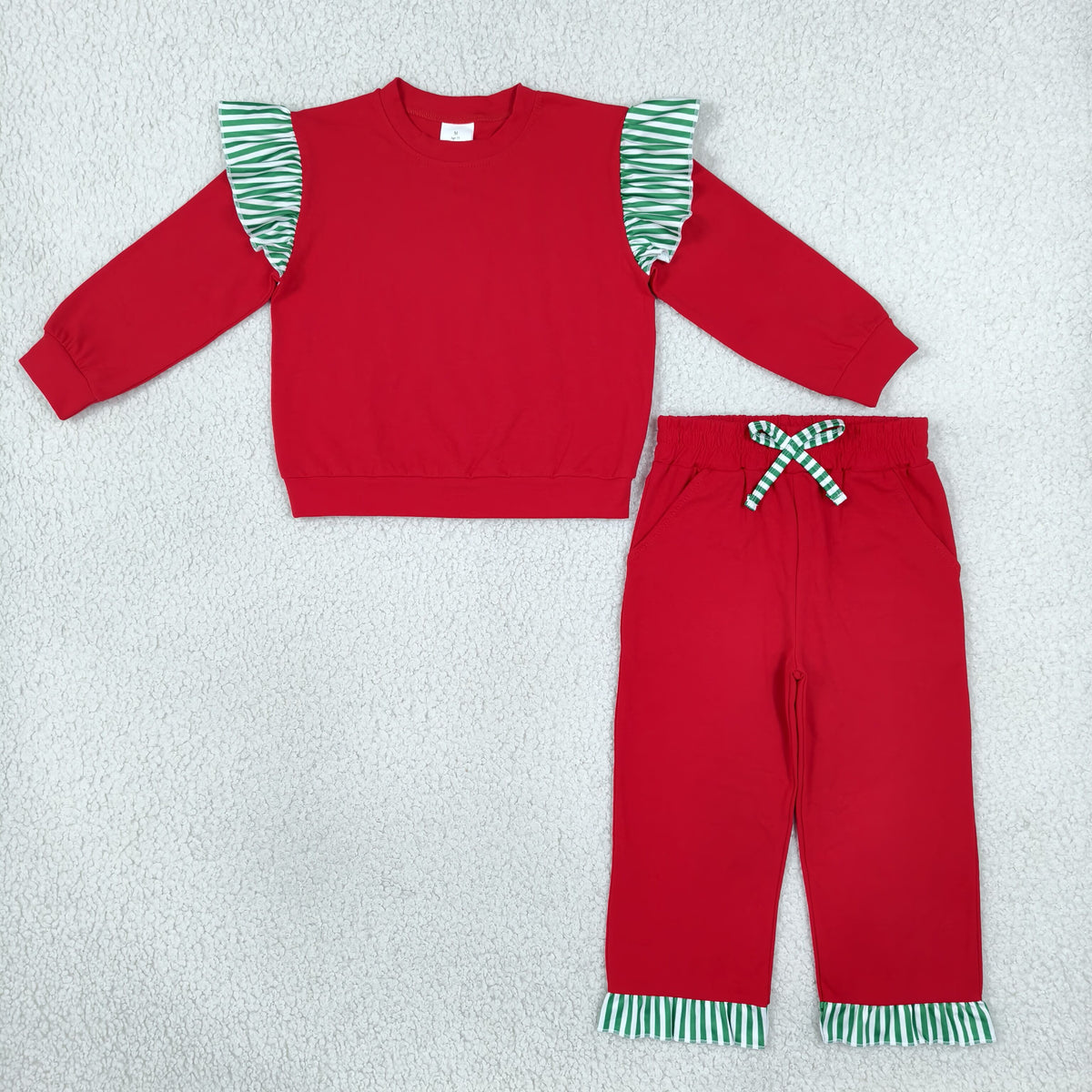 Sibling Baby Girls Long Flutter Sleeves Shirts Top Pockets Ruffle Shorts Pants Clothes Sets