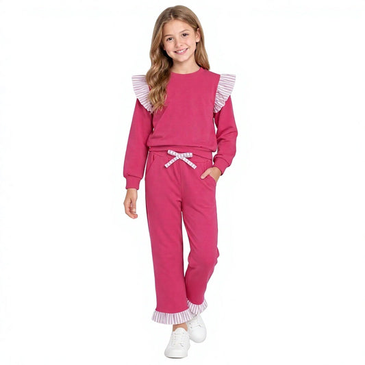 Baby Girls Watermelon Red Stripe Shirt Top Pockets Ruffle Pant Clothes Set