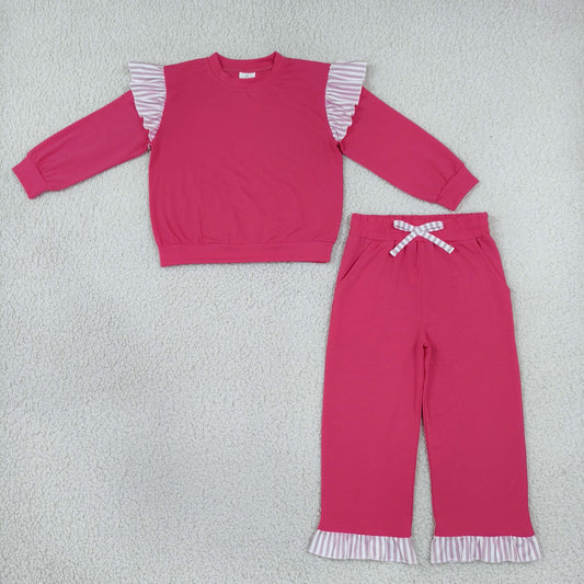 Baby Girls Watermelon Red Stripe Shirt Top Pockets Ruffle Pant Clothes Set
