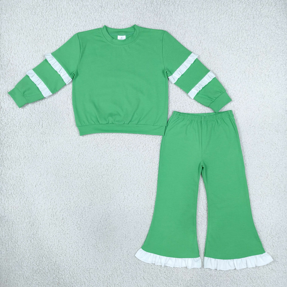 Baby Girls Green White Long Sleeve Top Flare Pants Clothes Set