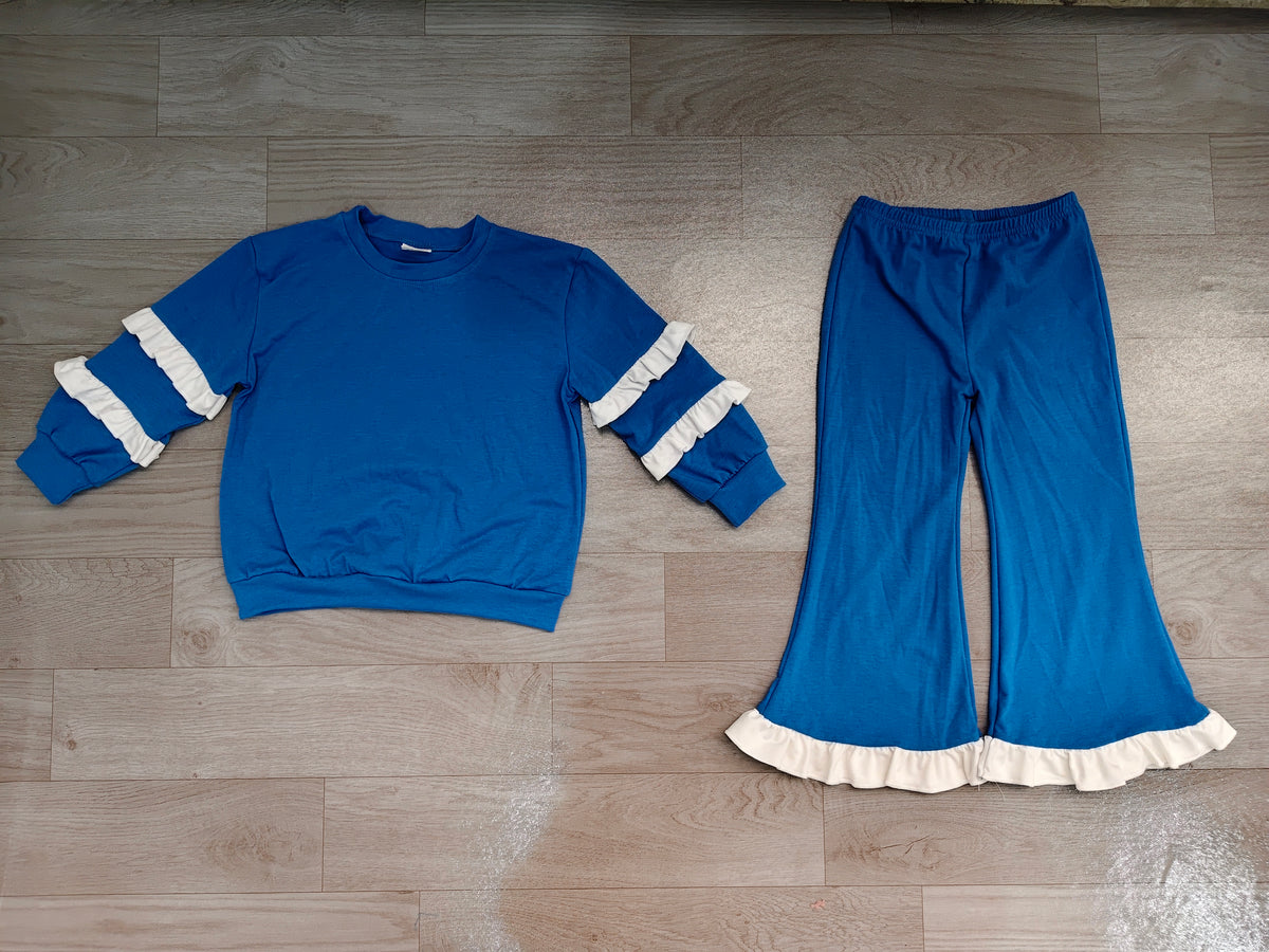 Baby Girls Blue White Long Sleeve Top Flare Pants Clothes Set Preorder