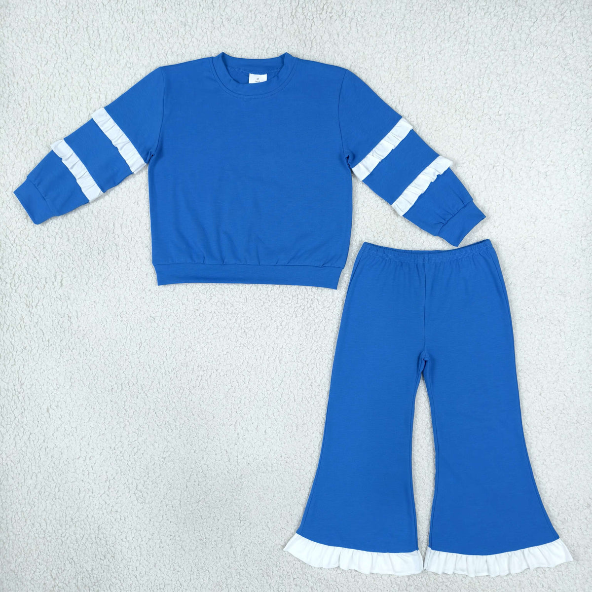 Baby Girls Blue White Long Sleeve Top Flare Pants Clothes Set