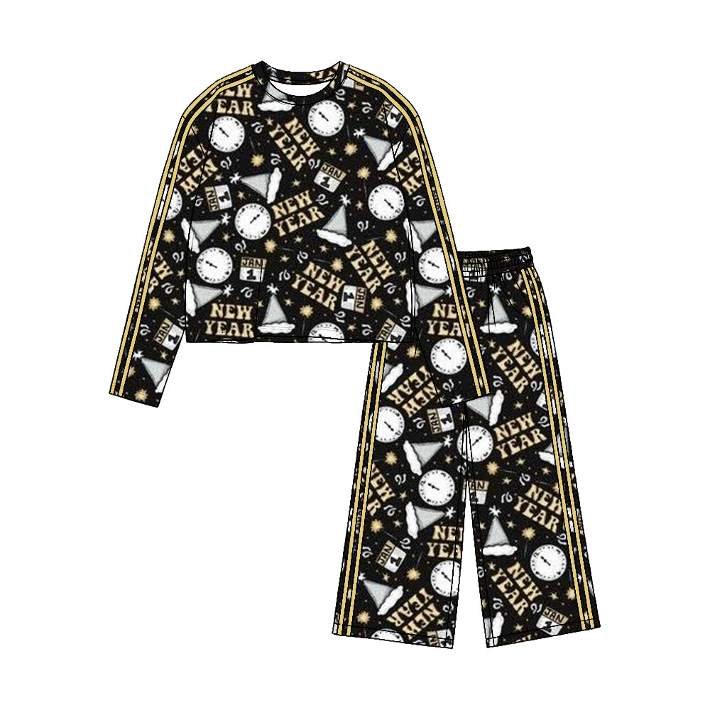 Preorder moq 5 Baby Girls Fireworks Top Pockets Pants Happy New Year Yoga Active Set