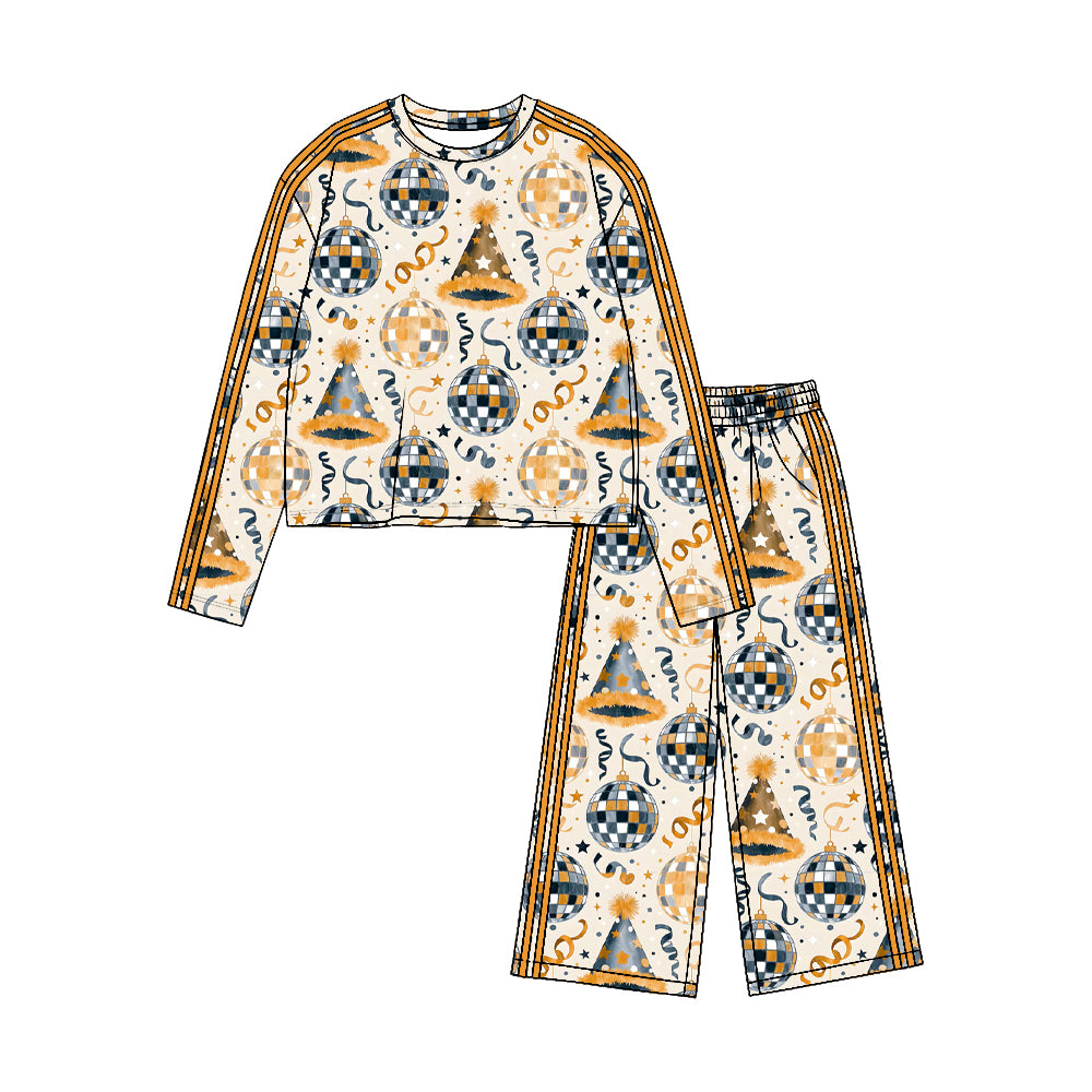 Preorder moq 5 Baby Girls Stars Lights Top Pockets Pants Happy New Year Yoga Active Set