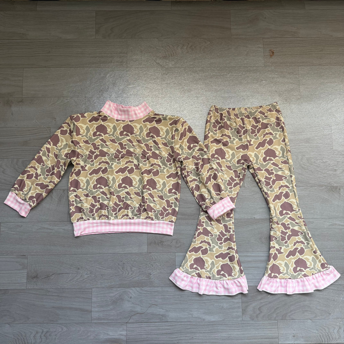 Baby Girls Khaki Camo Choker Top Bell Bottom Pant Clothes Set Preorder