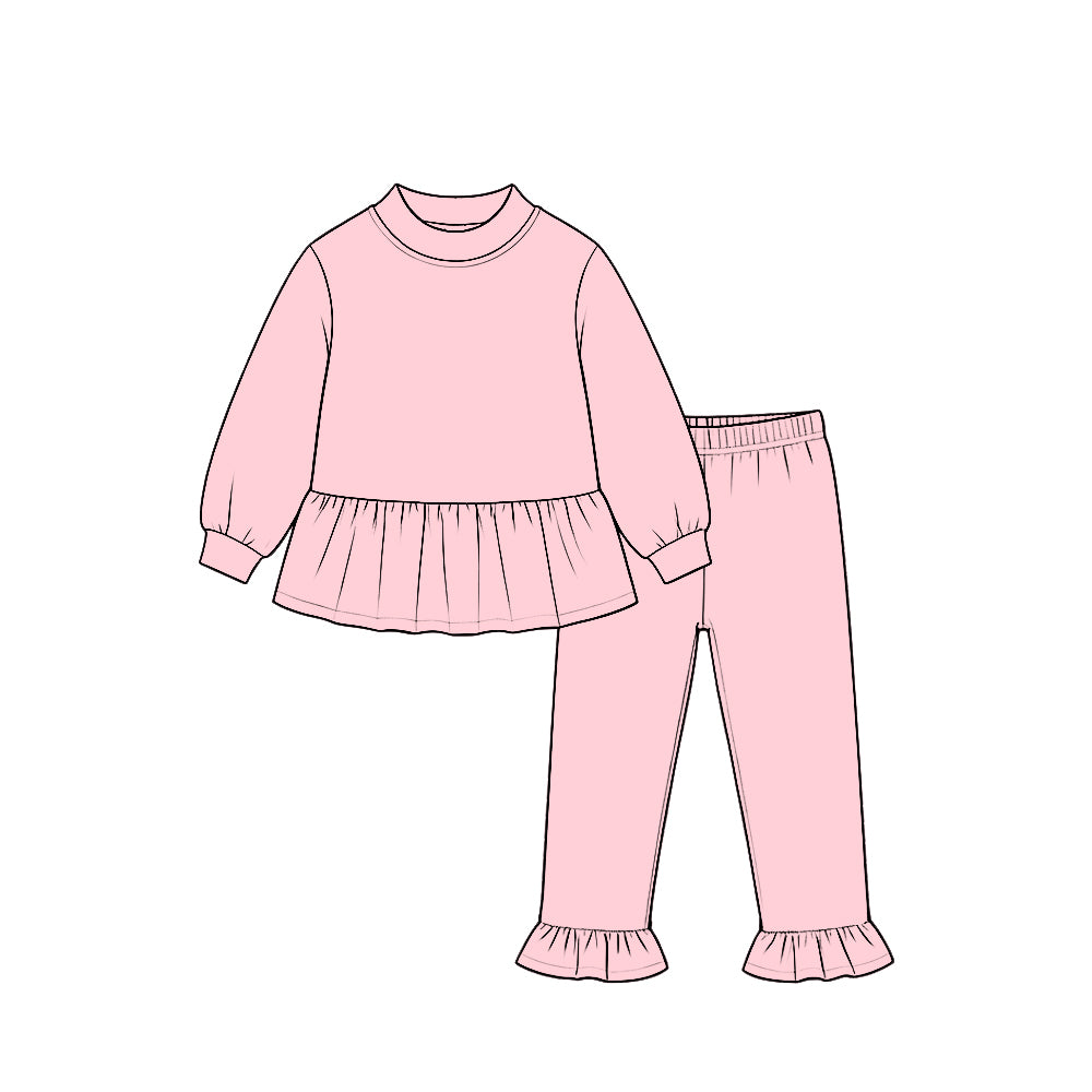 Preorder moq 5 Baby Girls Pink Long Sleeve Tunic Ruffle Pant Clothes Set
