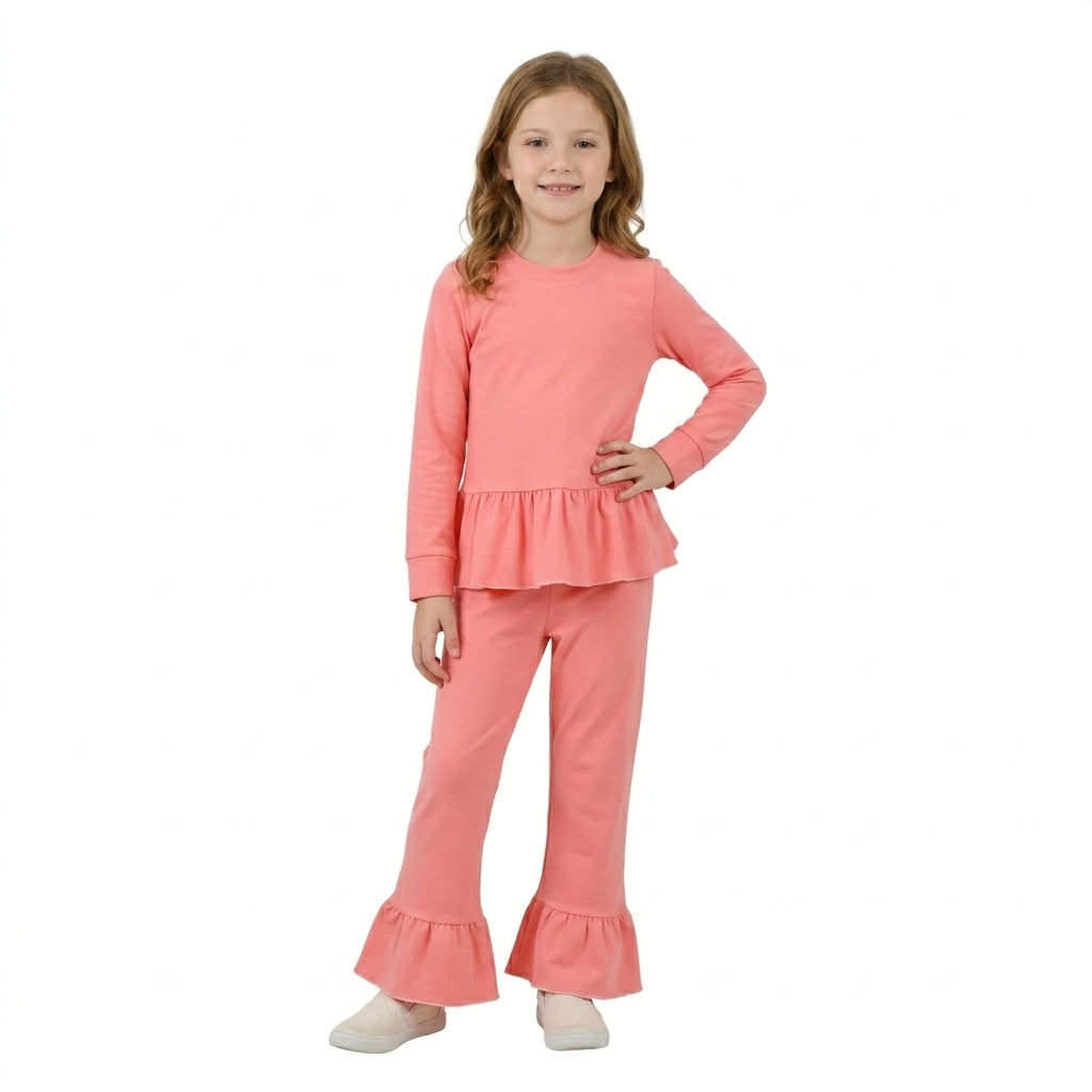 Baby Girls Peach Long Sleeve Tunic Ruffle Pant Clothes Set