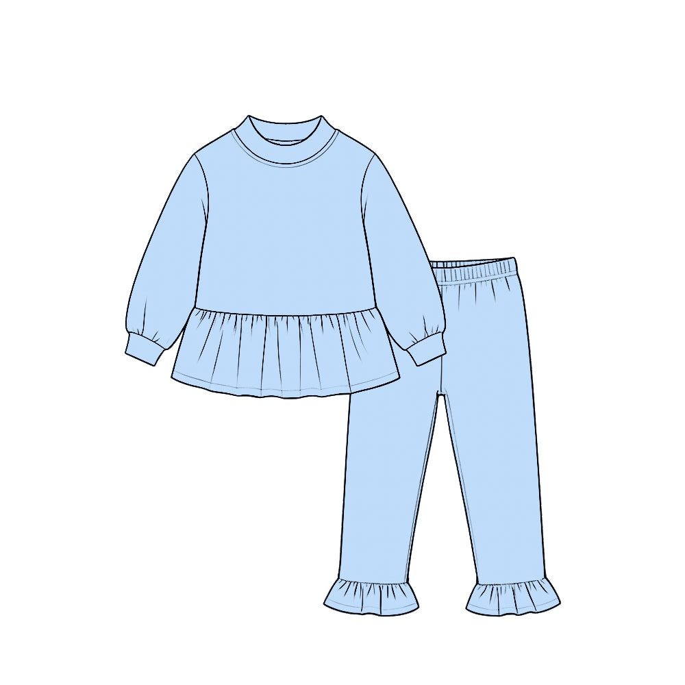 Preorder moq 5 Baby Girls Blue Long Sleeve Tunic Ruffle Pant Clothes Set