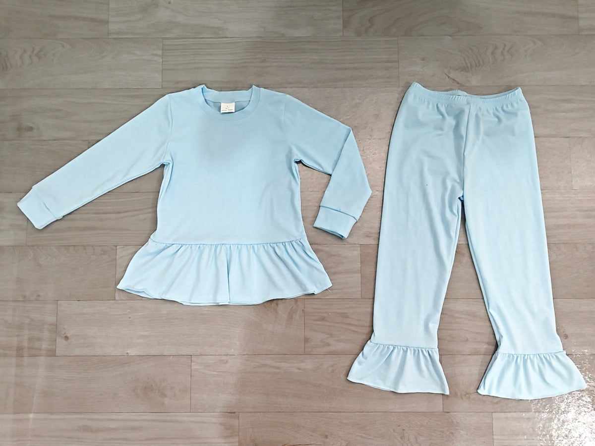 Baby Girls Light Blue Long Sleeve Tunic Ruffle Pant Clothes Set Preorder
