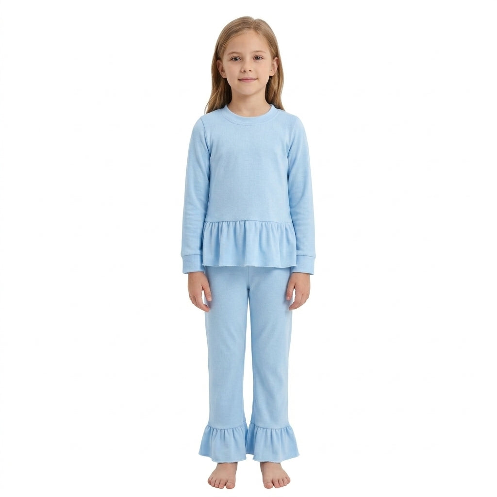 Baby Girls Light Blue Long Sleeve Tunic Ruffle Pant Clothes Set