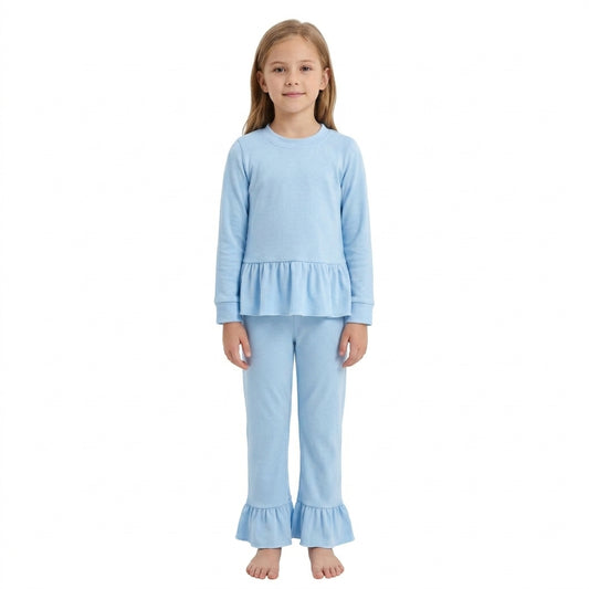 Baby Girls Light Blue Long Sleeve Tunic Ruffle Pant Clothes Set