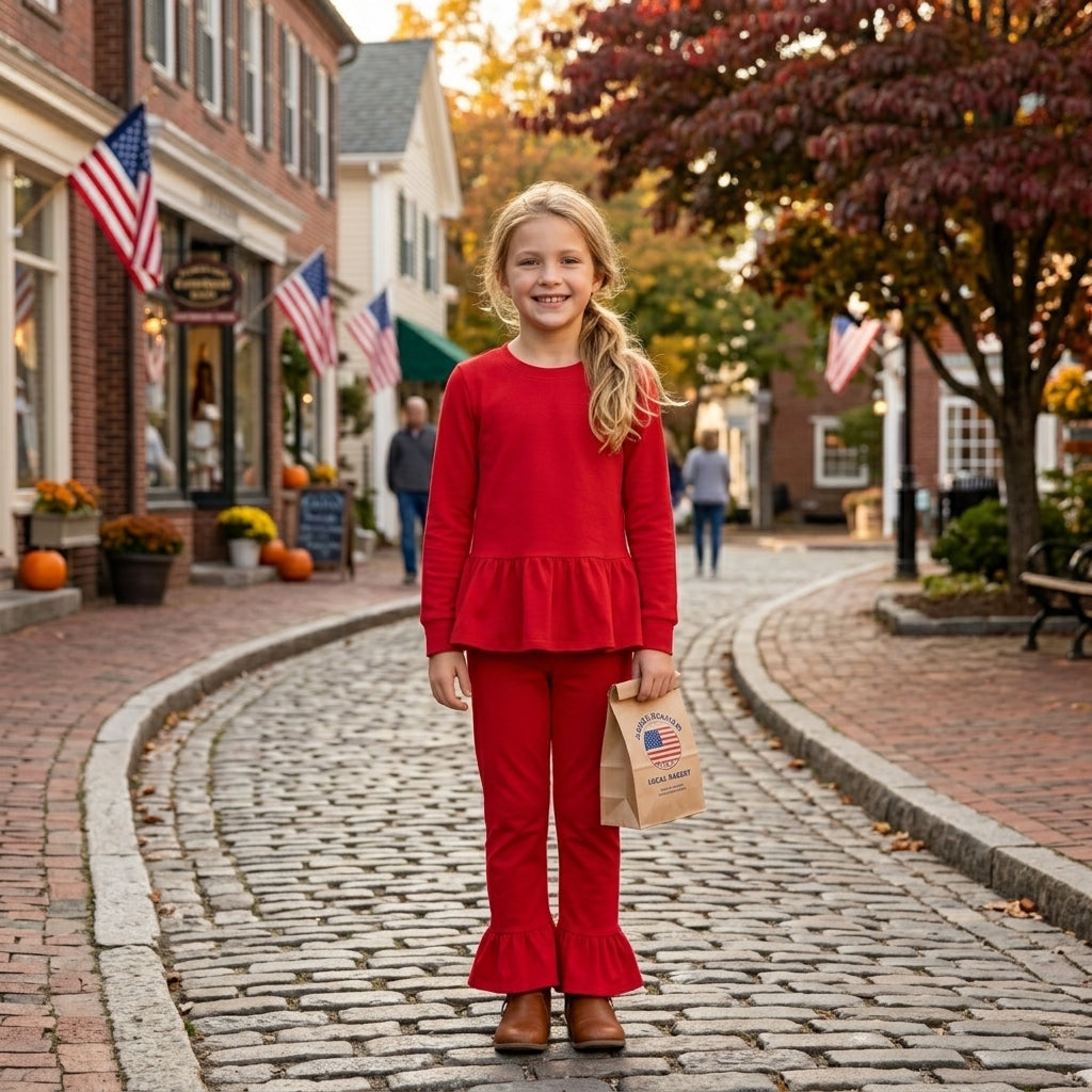 Baby Girls Red Long Sleeve Shirt Tunic Ruffle Pant Clothes Set