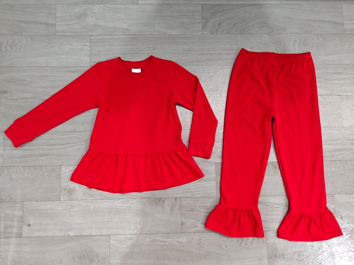 Baby Girls Red Long Sleeve Tunic Ruffle Pant Clothes Set Preorder