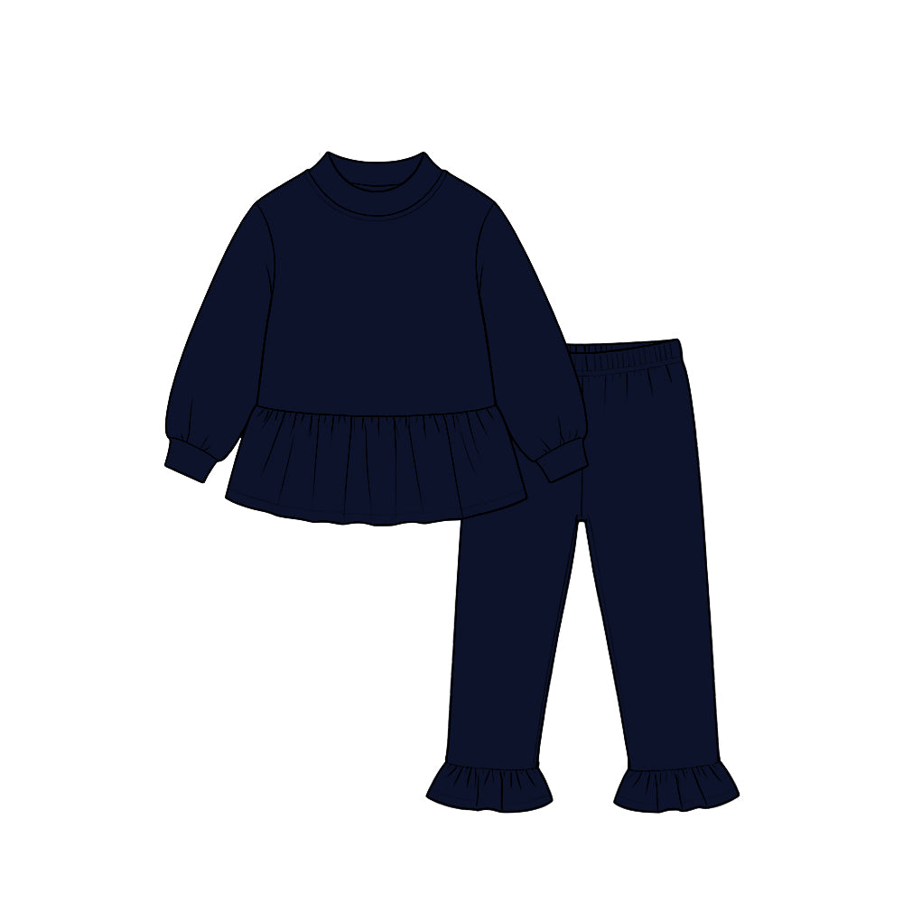 Preorder moq 5 Baby Girls Navy Long Sleeve Tunic Ruffle Pant Clothes Set
