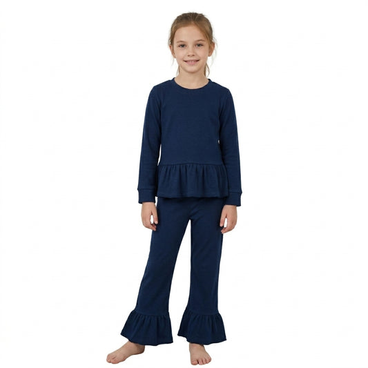 Baby Girls Navy Long Sleeve Tunic Ruffle Pant Clothes Set