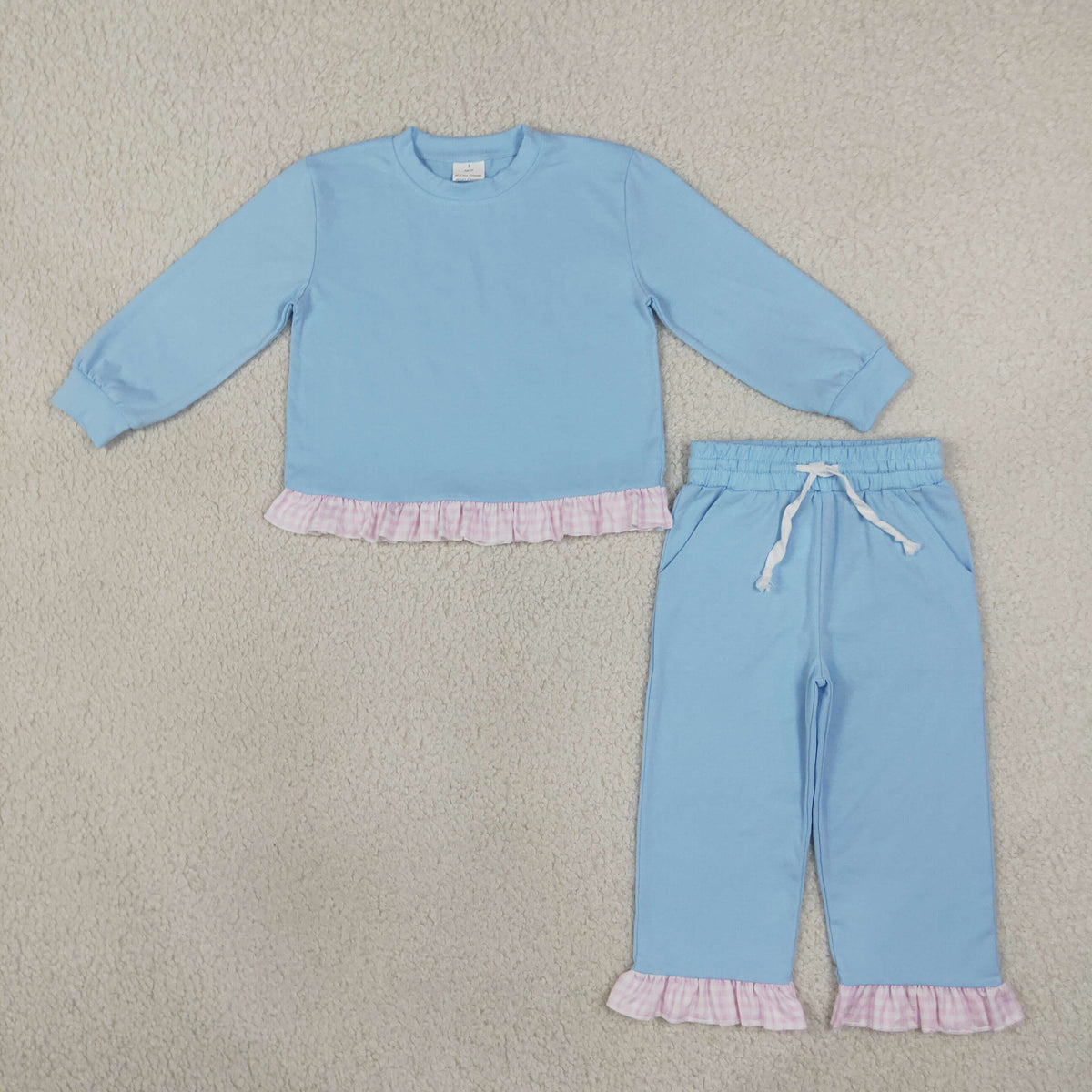 Baby Girls Blue Long Sleeve Top Pockets Ruffle Pant Clothes Set