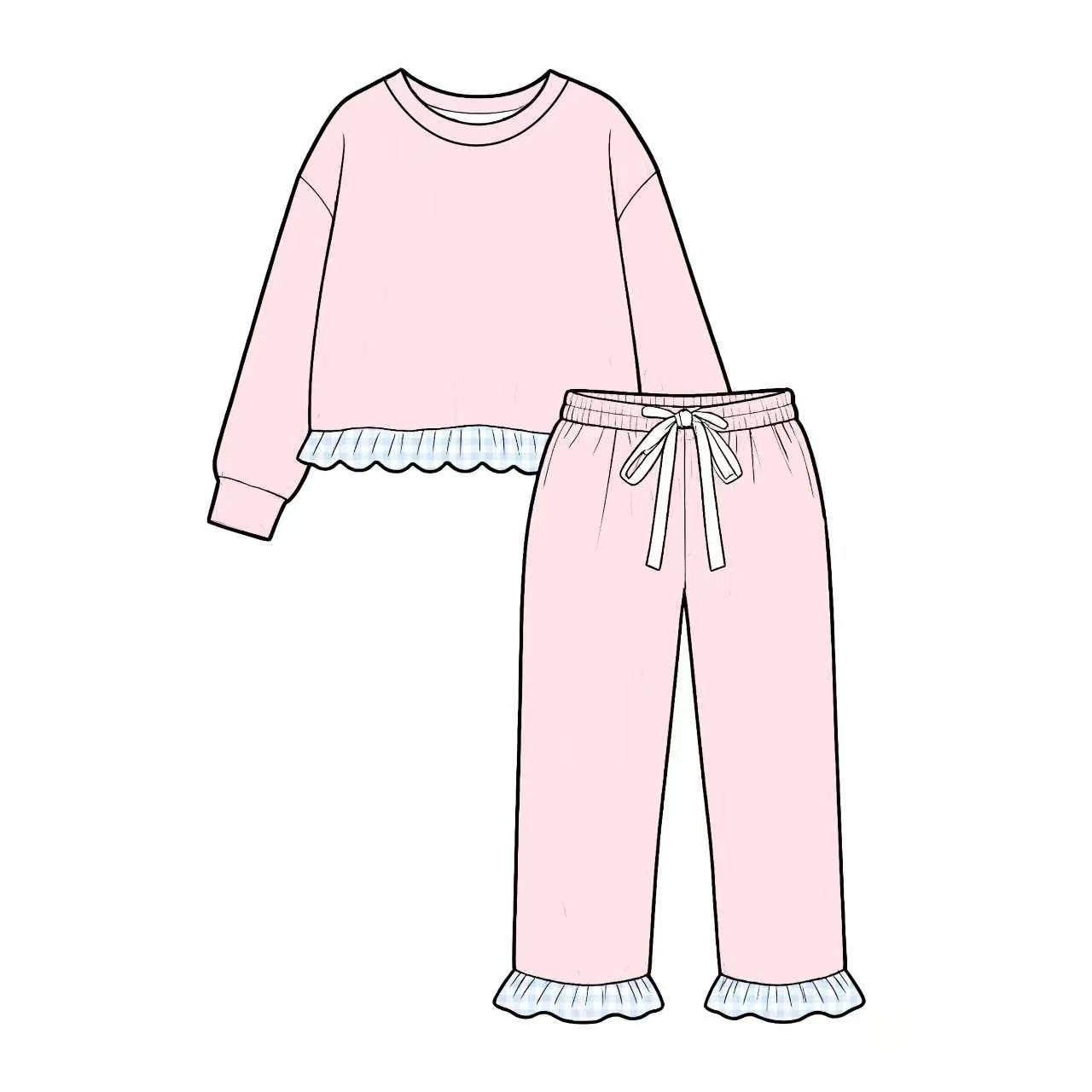 Preorder moq 5 Baby Girls Light Pink Long Sleeve Top Ruffle Pant Clothes Set