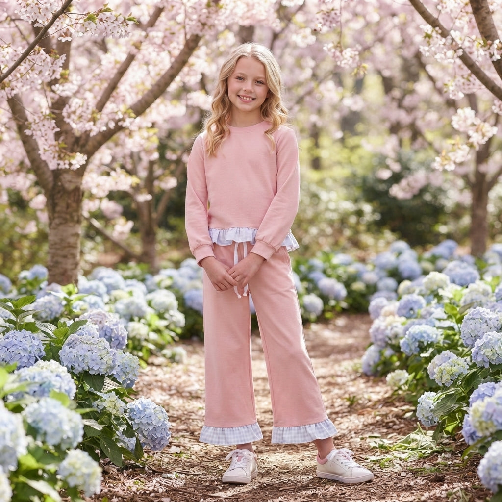 Baby Girls Light Pink Long Sleeve Top Ruffle Pant Clothes Set