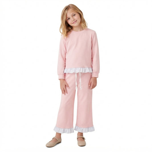 Baby Girls Light Pink Long Sleeve Top Ruffle Pant Clothes Set