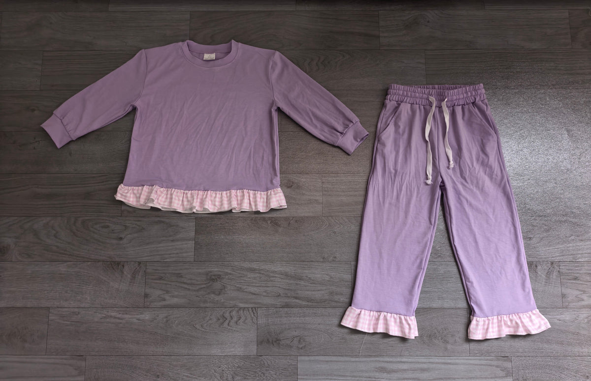 Baby Girls Lavender Long Sleeve Top Ruffle Pant Clothes Set Preorder