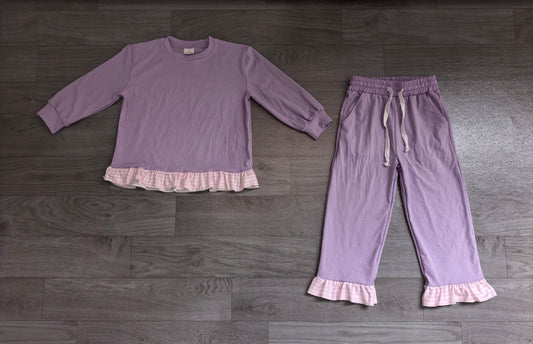 Baby Girls Lavender Long Sleeve Top Ruffle Pant Fall Clothes Set