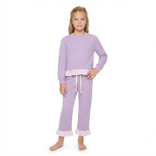 Baby Girls Lavender Long Sleeve Top Ruffle Pant Fall Clothes Set