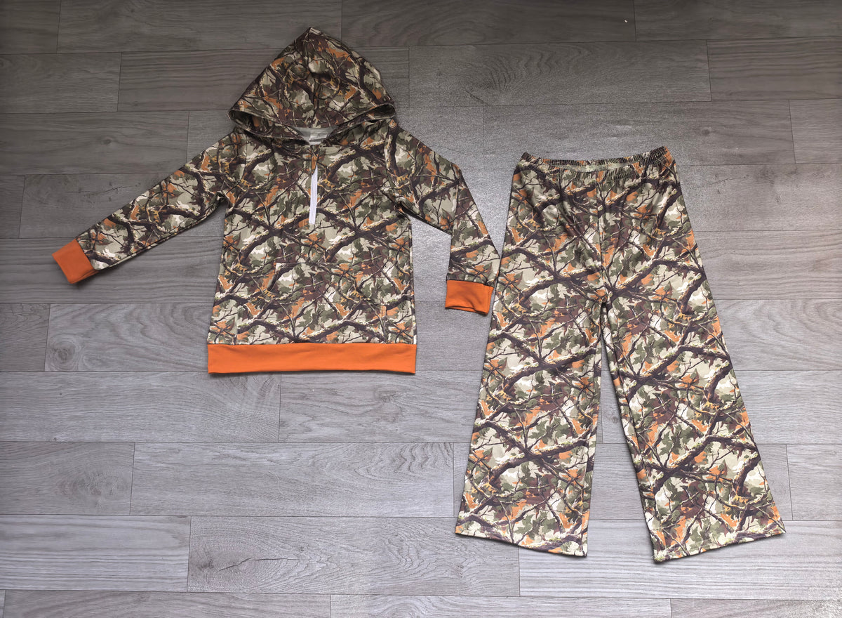 Baby Girls Leaves Camo Zip Pocket Hoodie Flare Pant Clothes Sets Preorder