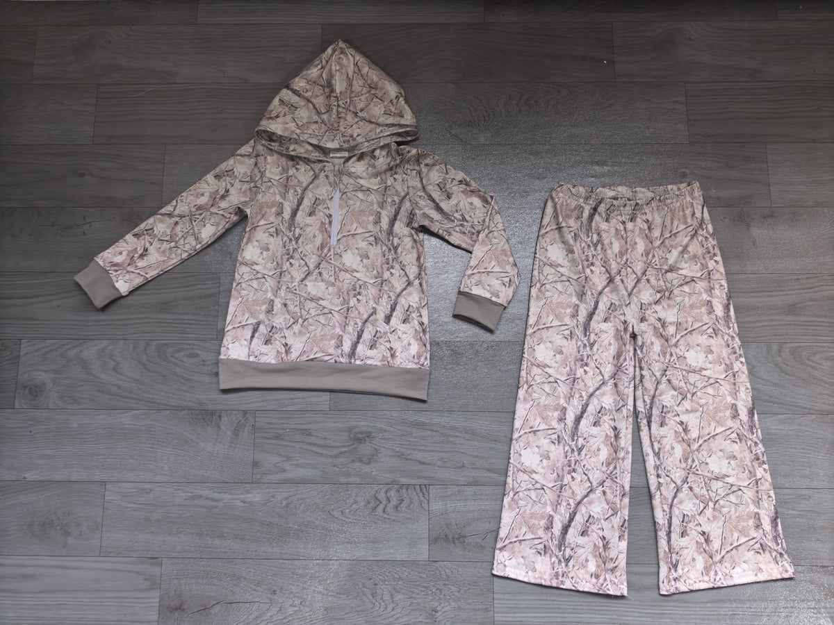 Baby Girls Leaves Camo Zip Pocket Hoodie Flare Pant Clothes Sets Preorder
