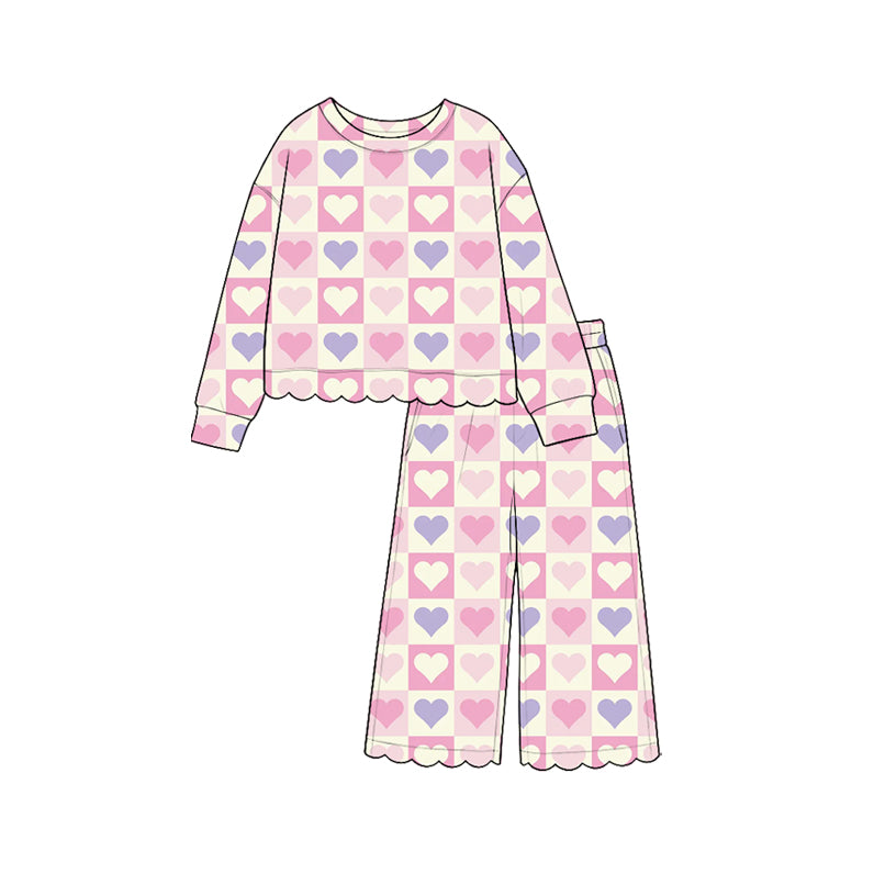 Preorder moq 5 Baby Girls Hearts Checked Top Pockets Flare Pant Valentines Clothes Sets