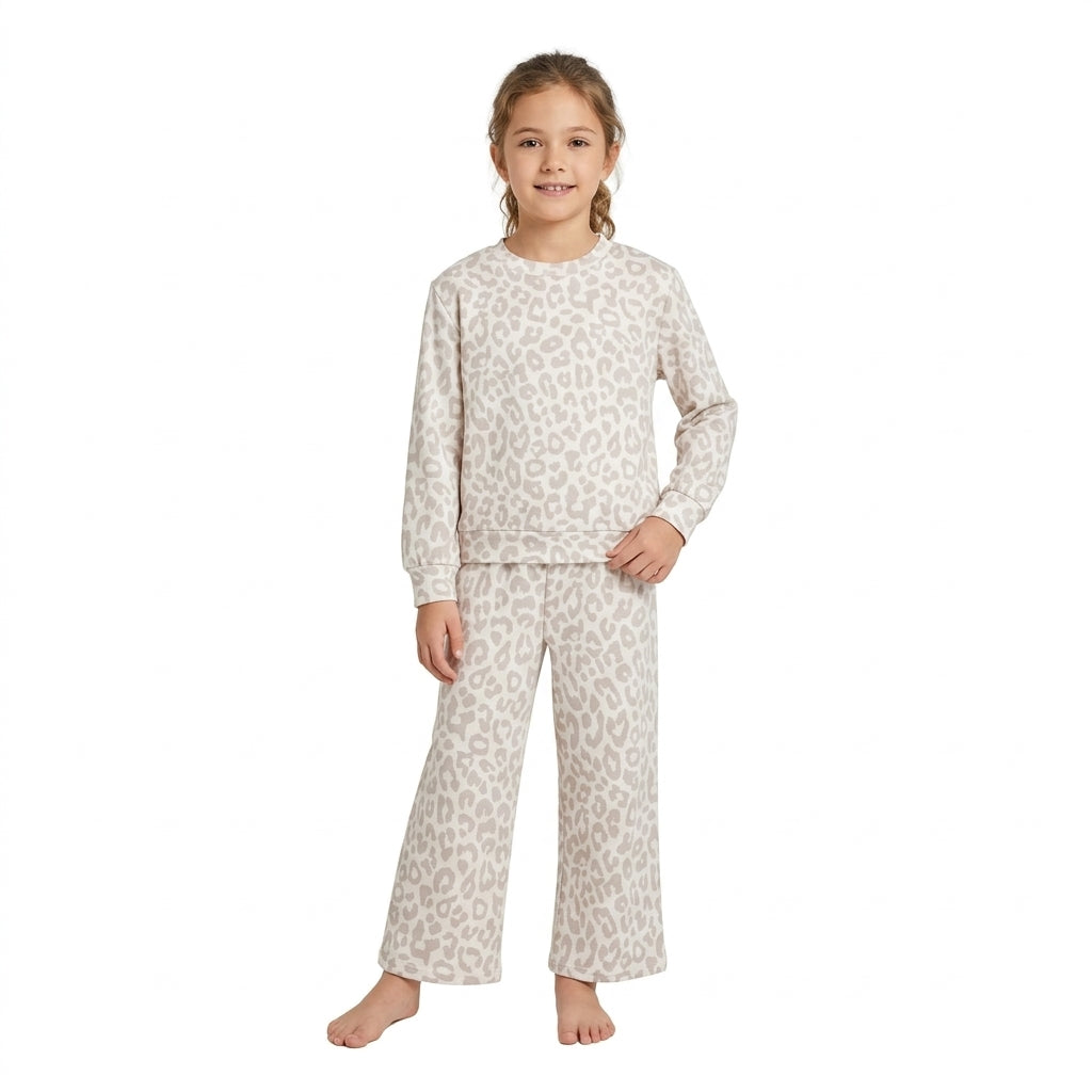 Baby Boys Long Sleeve Beige Leopard Top Pockets Flare Pant Clothes Sets