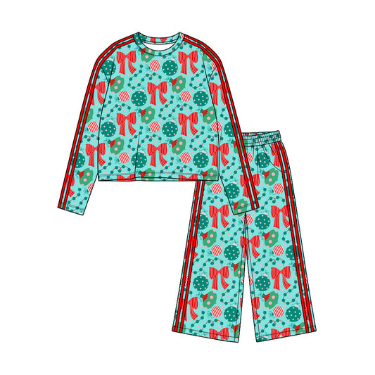 Preorder moq 5 Baby Girls Bows Lights Top Flare Pockets Pant Christmas Clothes Set