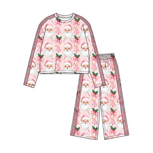 Preorder moq 5 Baby Girls Pink Bows Santa Top Flare Pockets Pant Christmas Clothes Set