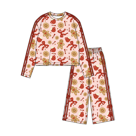 Preorder moq 5 Baby Girls Bows Gingerbread Top Flare Pockets Pant Christmas Clothes Set