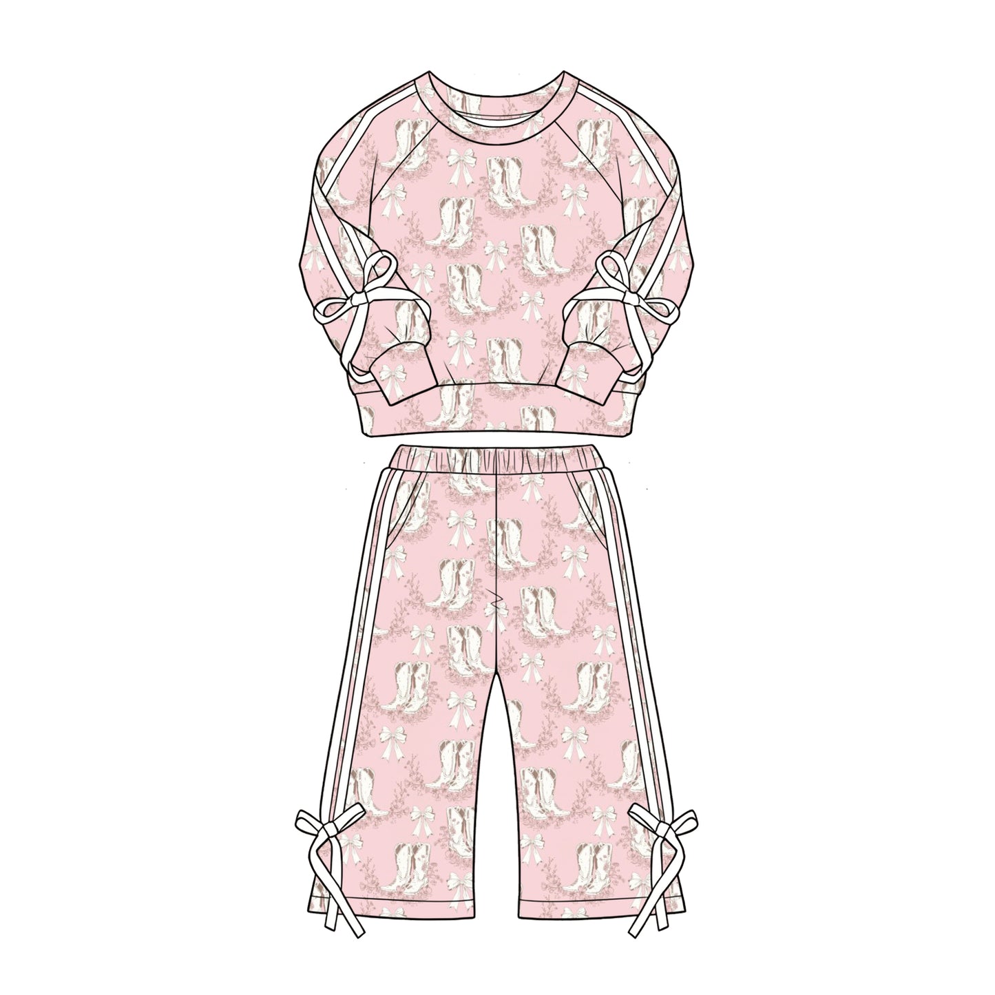 Preorder moq 5 Baby Girls Flowers Boots Top Pockets Flare Pant Western Clothes Set